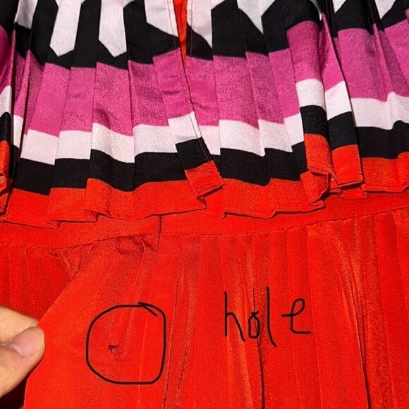 Kate Spade New York, Geo Border Printed Pleated Dress, Red Strapless, Flowy, 6 - Picture 8 of 10